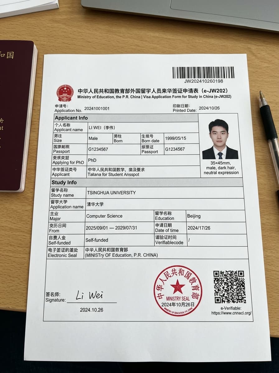 Official Ministry of Education JW202 Visa Application form