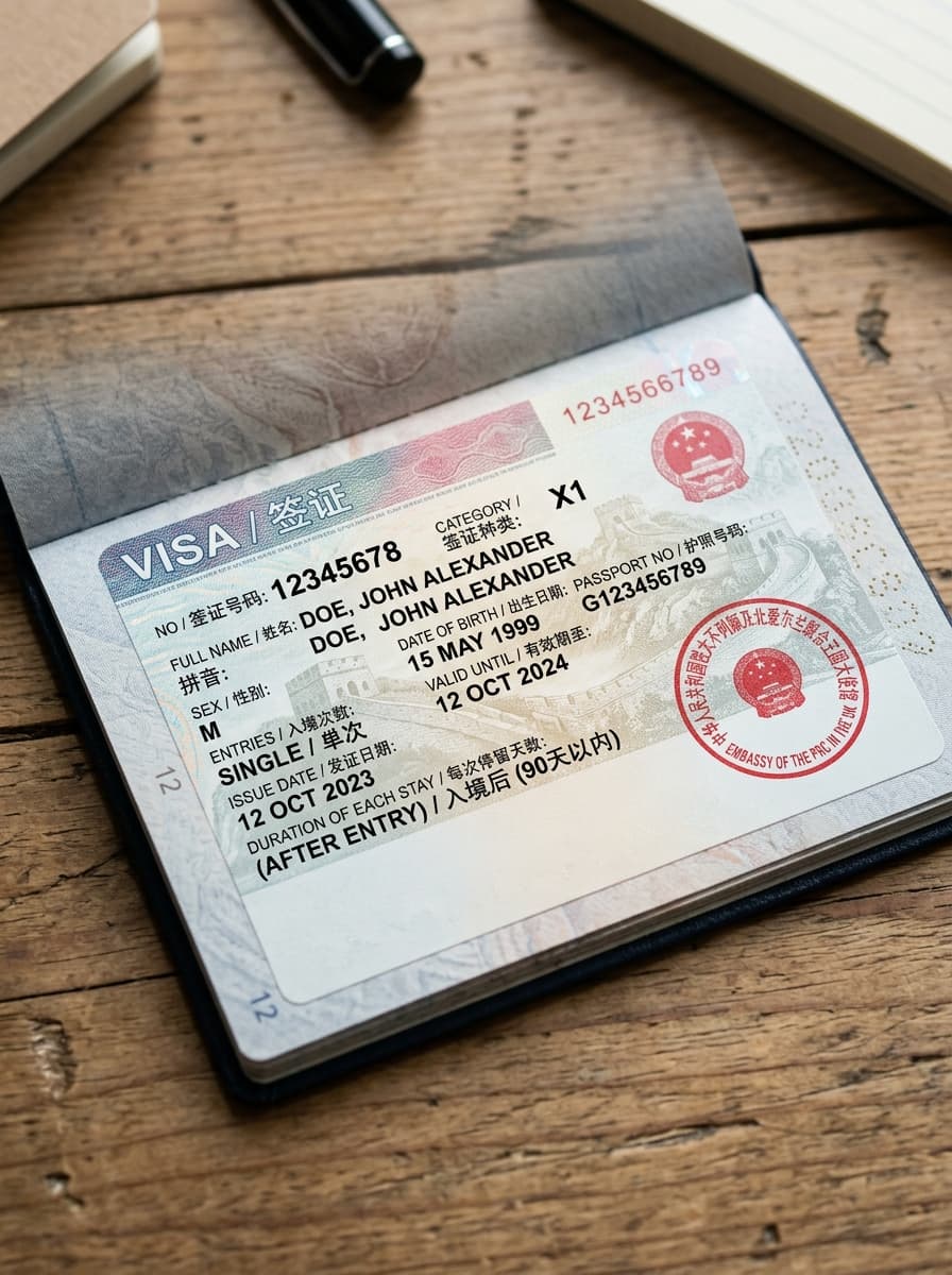 Official X1 student visa sticker inside passport