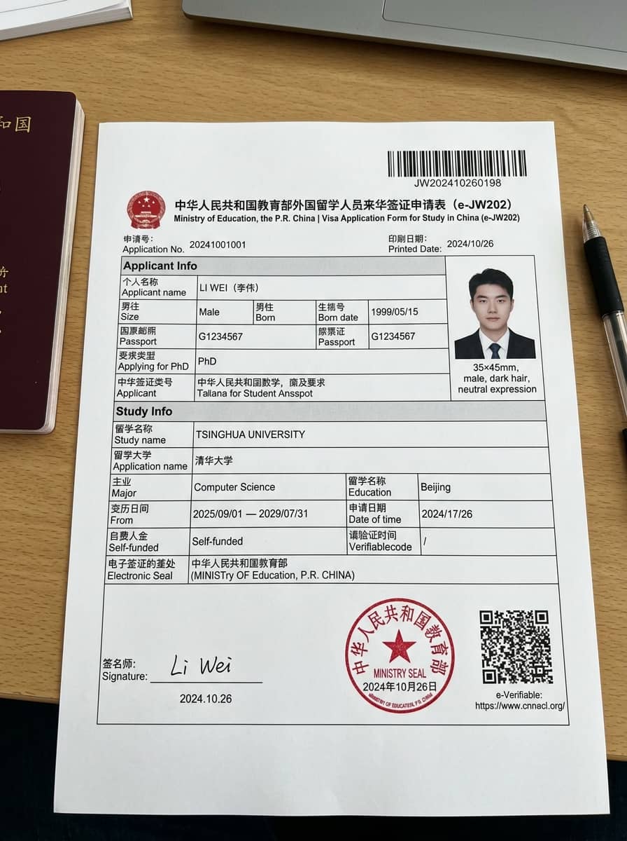 Official JW202 electronic visa certificate sample