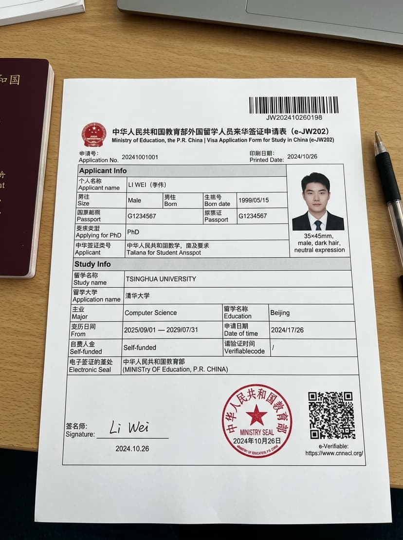 JW202 and JW201 study visa form for international students in China