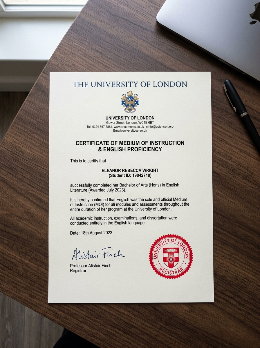 Official English Proficiency Certificate EPC Sample for CSC Scholarship 2027 Intake